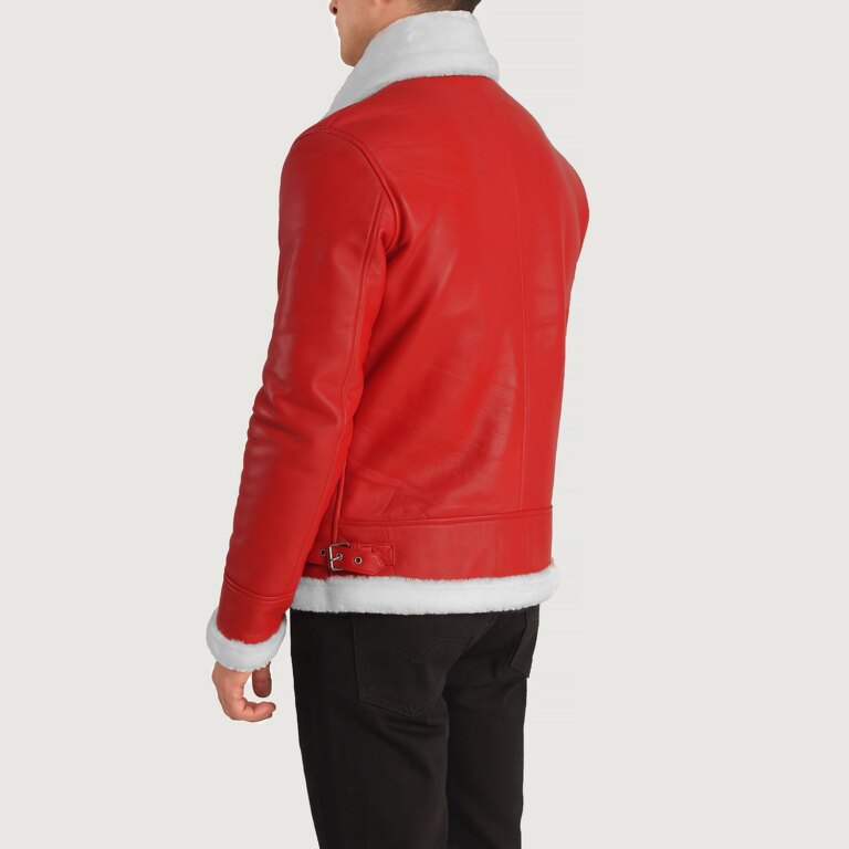 Mens Francis B-3 Red Leather Jacket Tilted Back-8-1704193394714